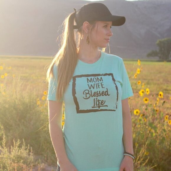 Mom Wife Blessed Life Mint Blue Short Sleeve Tee - Picture 3 of 3